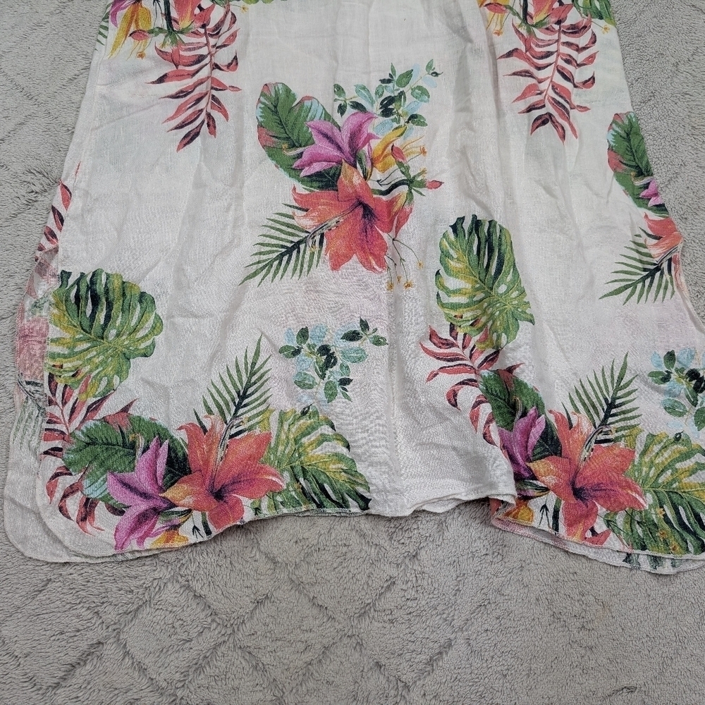 Lungo Larno Dress Dress Womens L White Floral Linen Beach Midi Sleeveless Coast - Picture 3 of 9